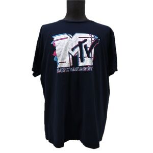 VTG MTV Logo Men's 2XL T-Shirt Tee Black Short Sleeve